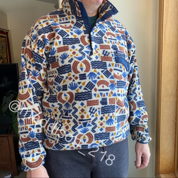 Patagonia Protected Peaks Fleece Multi Big Oatmeal White Aztec Southwestern - Picture 14 of 14